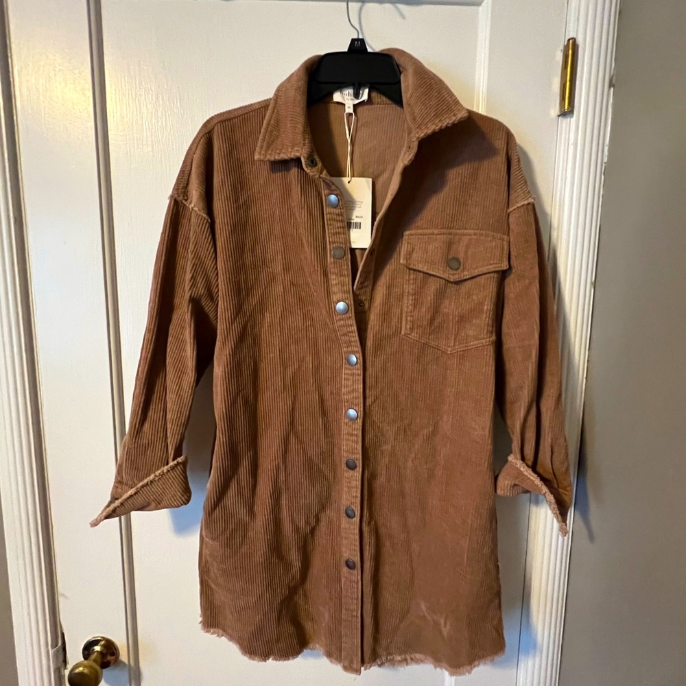 Corduroy Beige Button Up Tunic Style